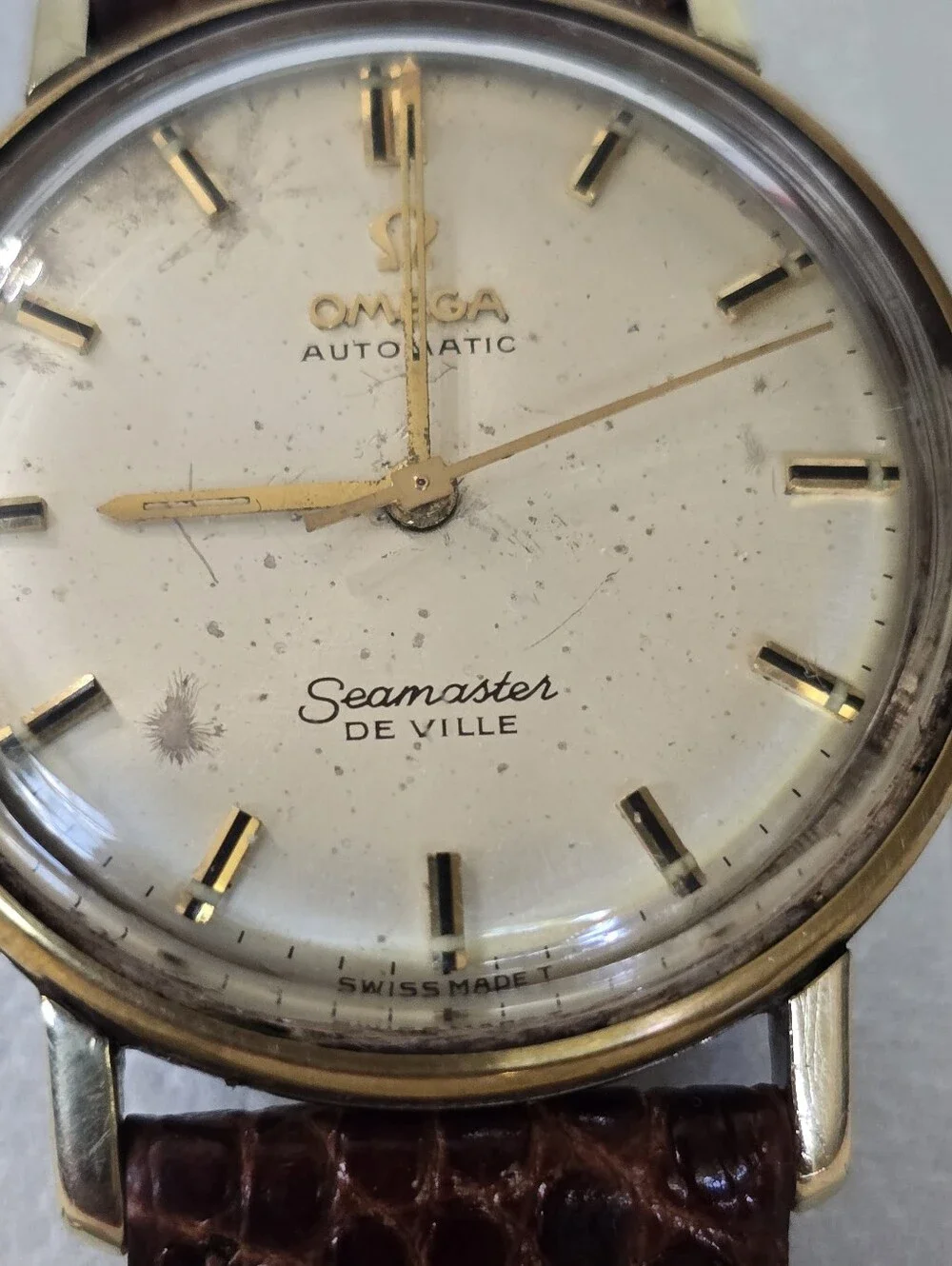 Omega Gold-Tone Dress Watch with Brown Leather Strap